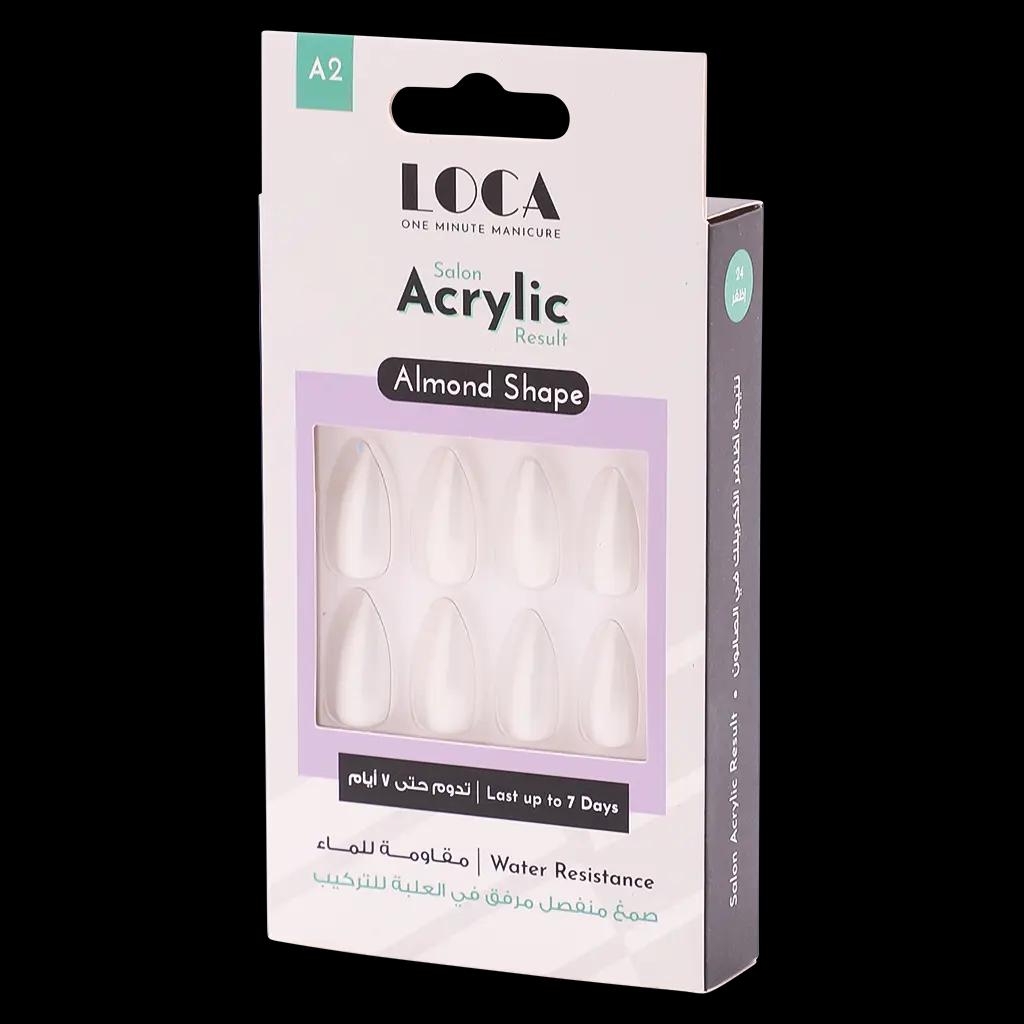 Lucca A2 acrylic nails, diamond shape, pearl white colour
